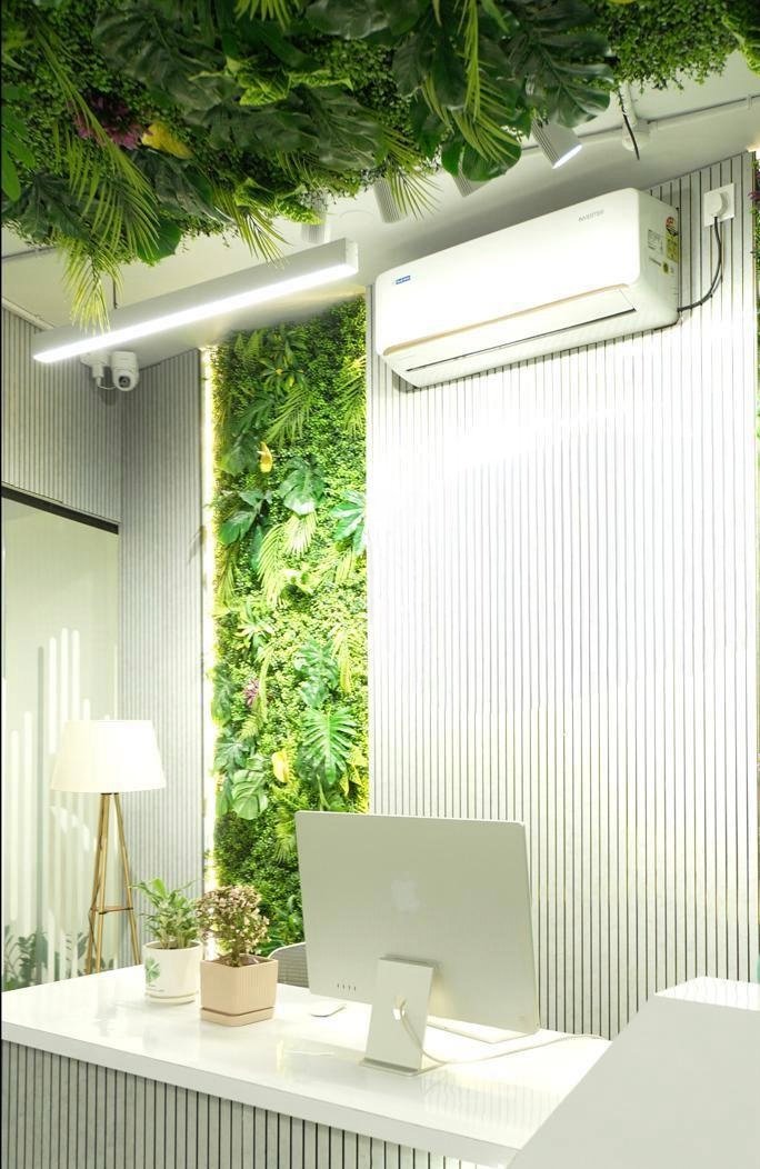 Modern corporate office interior with sleek design and collaborative workspace